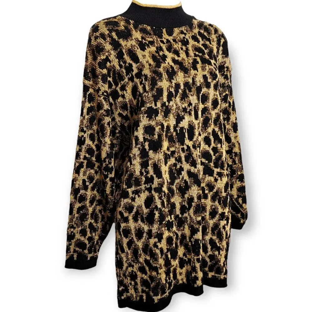 Nutcracker Vintage 80s Animal Print Metallic Sweater size Medium